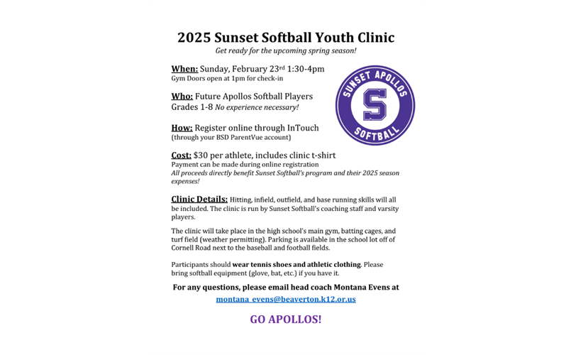 Sunset HS Softball Youth Clinic